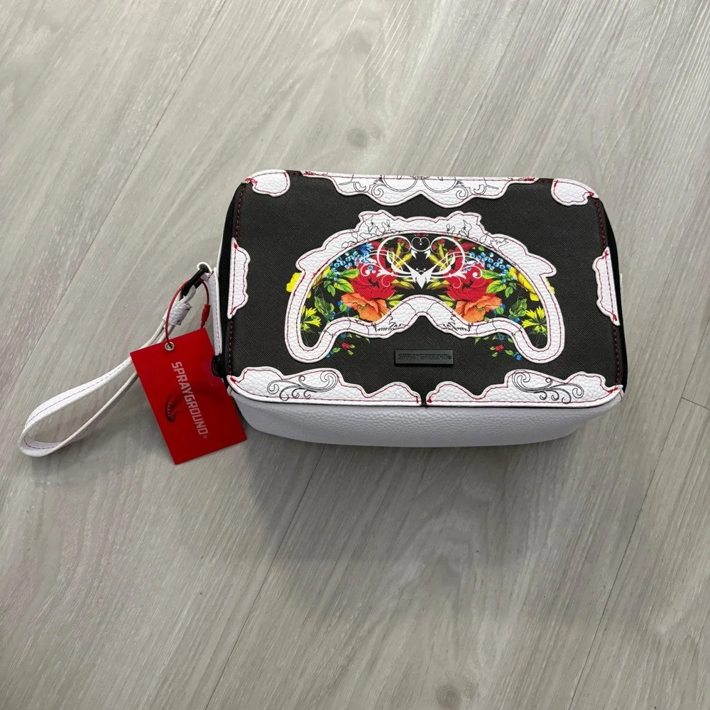 Sprayground Bag Women Limited Edition Floral Shark Mouth Toiletry Bag Wristlet